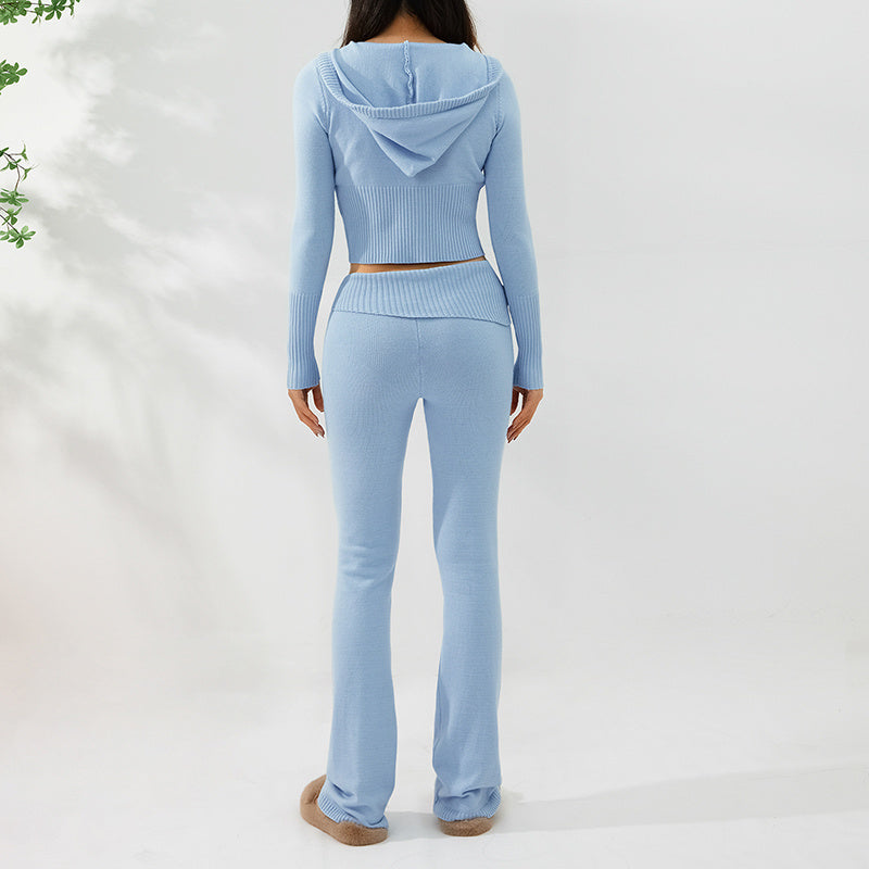 Costume à capuche pour femmes, ensemble pull à manches longues et pantalon Long taille haute, fermeture éclair, Sexy, loisirs