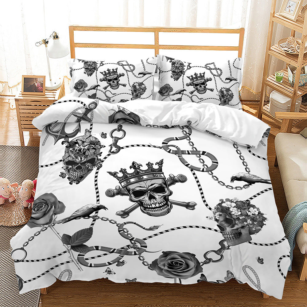 Digital Printing Halloween Crossbones Three Piece 3D Printing Quilt Cover