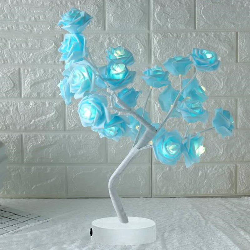 Lámpara de flores rosas, lámpara de mesa LED con batería USB, luces nocturnas de árbol bonsái, guirnalda de luces decorativas para dormitorio, decoración del hogar