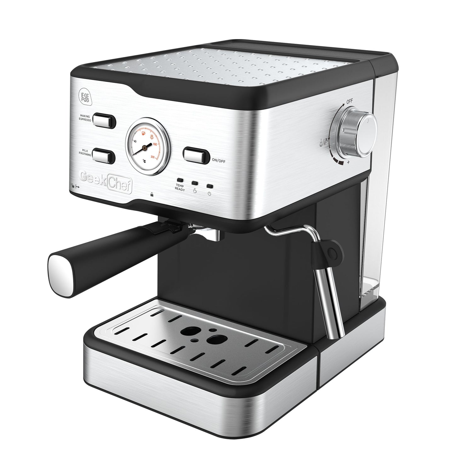 Machine à expresso Machine à café à cappuccino et latte à pression de 20 bars avec filtre ESE POD et mousseur à lait, baguette à vapeur et thermomètre, réservoir d'eau de 1,5 L, interdiction d'espresso en acier inoxydable sur Amazon