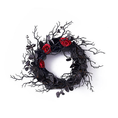 Couronne de branches mortes pour Halloween, Simulation de fleurs, décoration noire