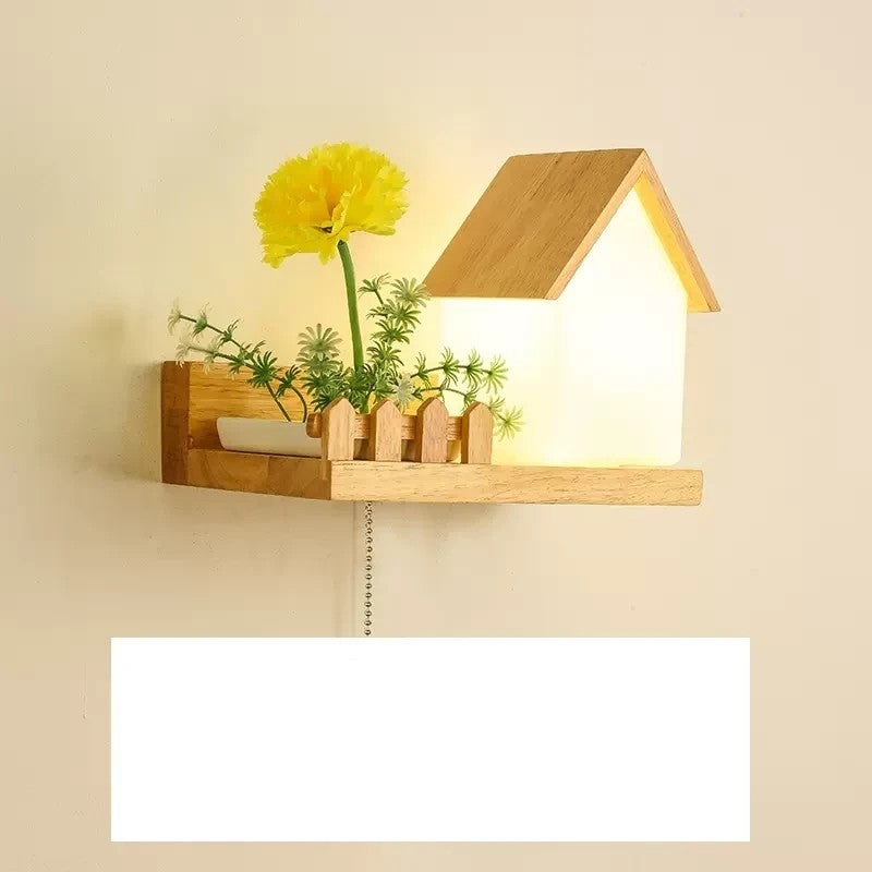 Green Plant Solid Wood Corridor Decoration Bedroom Bed Creative Wall Lamp