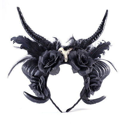 Halloween Dark COS Party Simulation Antelope Horn Black Flower Headdress