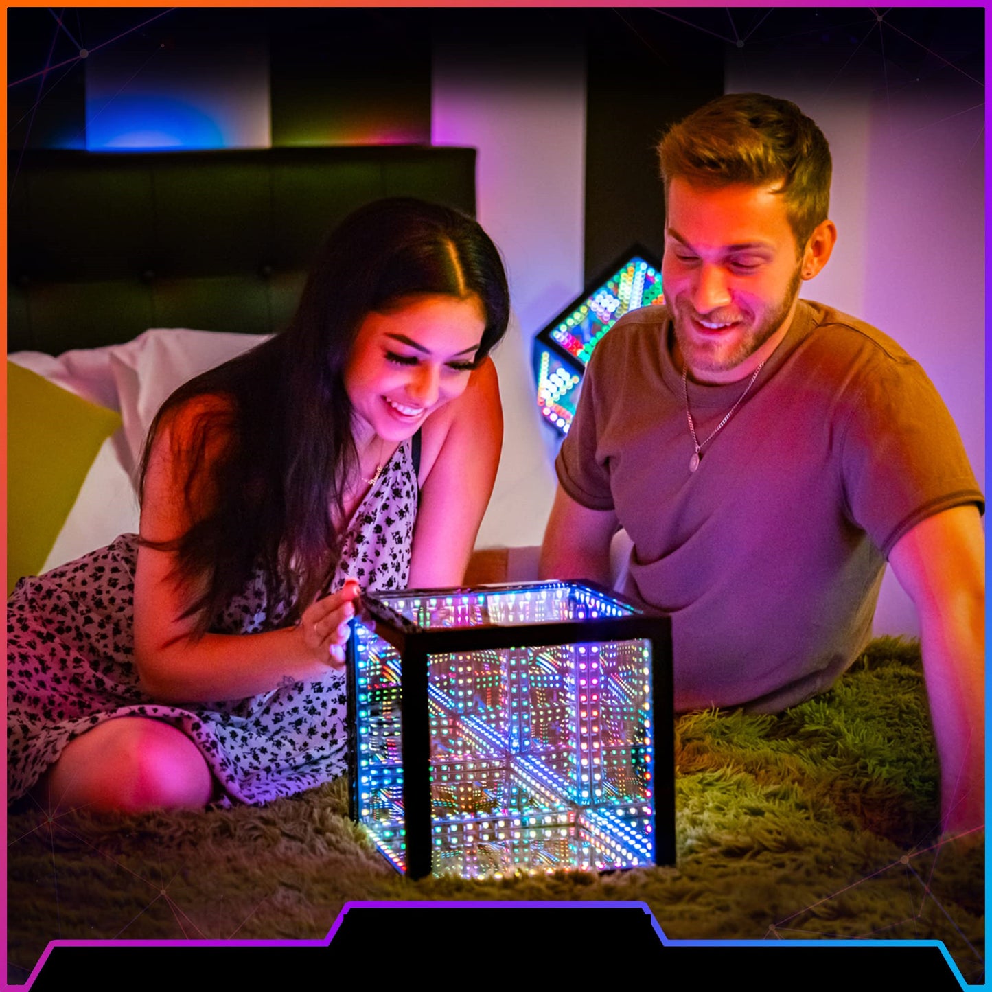 Space Time Tunnel Mirror Colorful Cube Infinite Extension Atmosphere Lamp