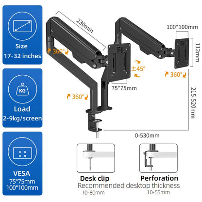 Pantalla Soporte de pantalla dual Escritorio sin perforar