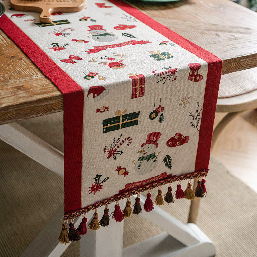 Red Christmas Table Runner Atmosphere Decorations Coffee Table Cover Cloth