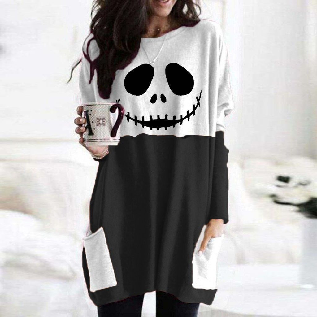 Blusa larga con estampado de calabaza fantasma para mujer de Halloween