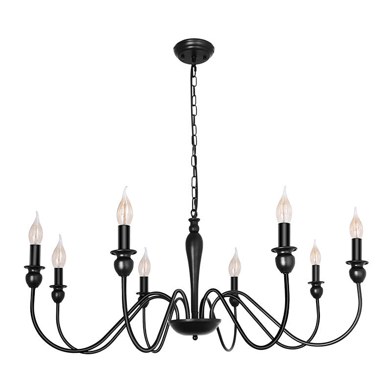 Candle Chandelier Dining Room Bend Tube Iron Art Light Fixture Black