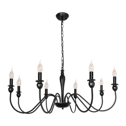 Candelabro de vela, lámpara de arte del hierro con tubo curvo para comedor, color negro