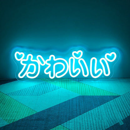 Luz de neón con forma de bricolaje con lindas letras japonesas kawaii decorativas