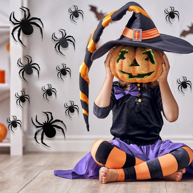 Adhesivo de pared autoadhesivo con forma de araña negra, murciélago negro y fantasma