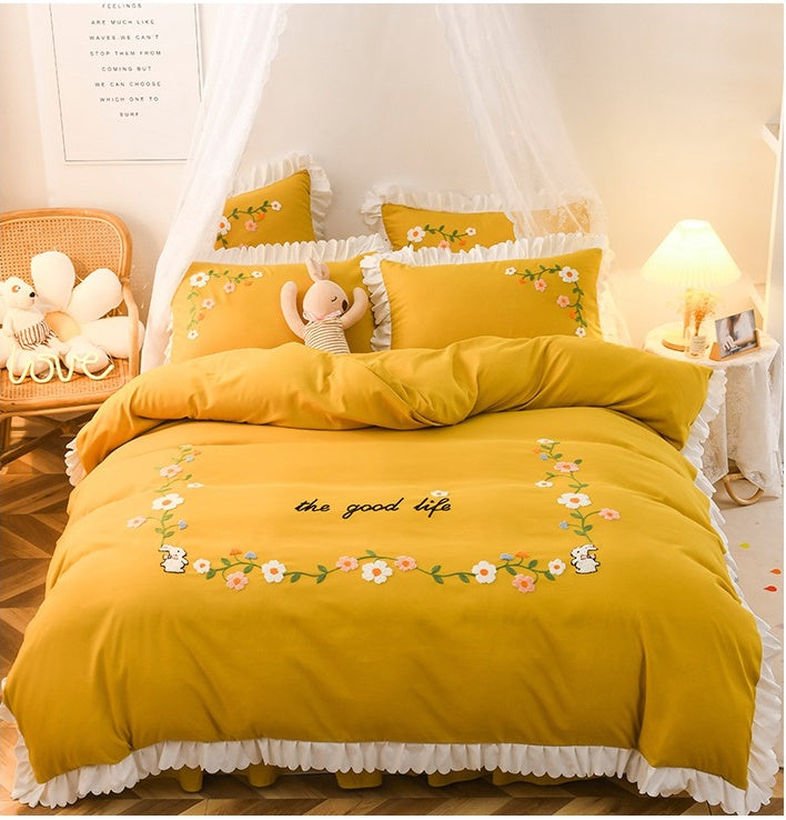 Three-piece Set On Single Bed With Wind Ruffled Duvet Cover