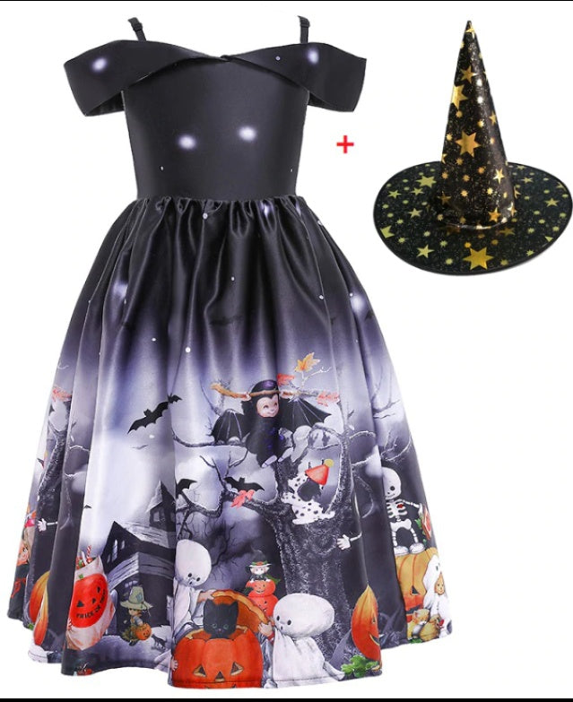 Robe de princesse d'Halloween en maille imprimée d'Halloween