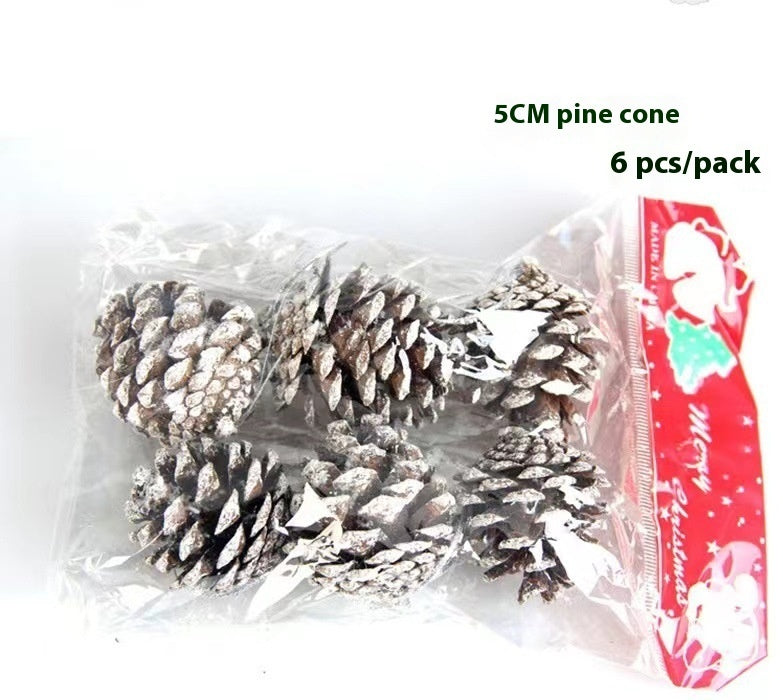 Pine Cone Christmas Tree Decoration Primary Color 5CM Pendant White Edge