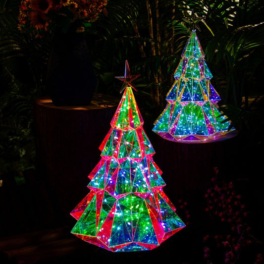 Adornos decorativos luminosos con forma de diamante de cuatro lados y colorido árbol de Navidad