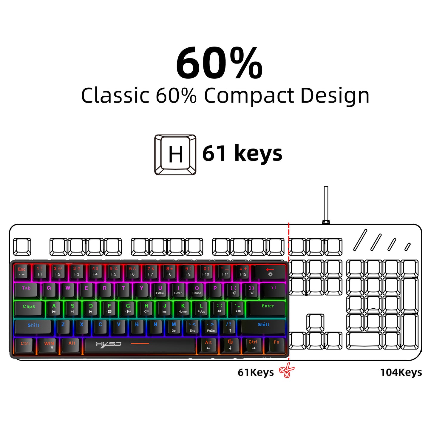 Mini teclado colorido portátil con múltiples luces y eje verde