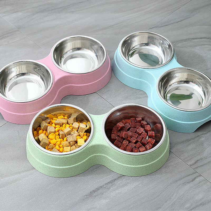 Cuencos dobles para mascotas, alimentador de agua y comida para perros, plato para beber de acero inoxidable para mascotas, suministros de alimentación para gatos y cachorros, accesorios para perros pequeños