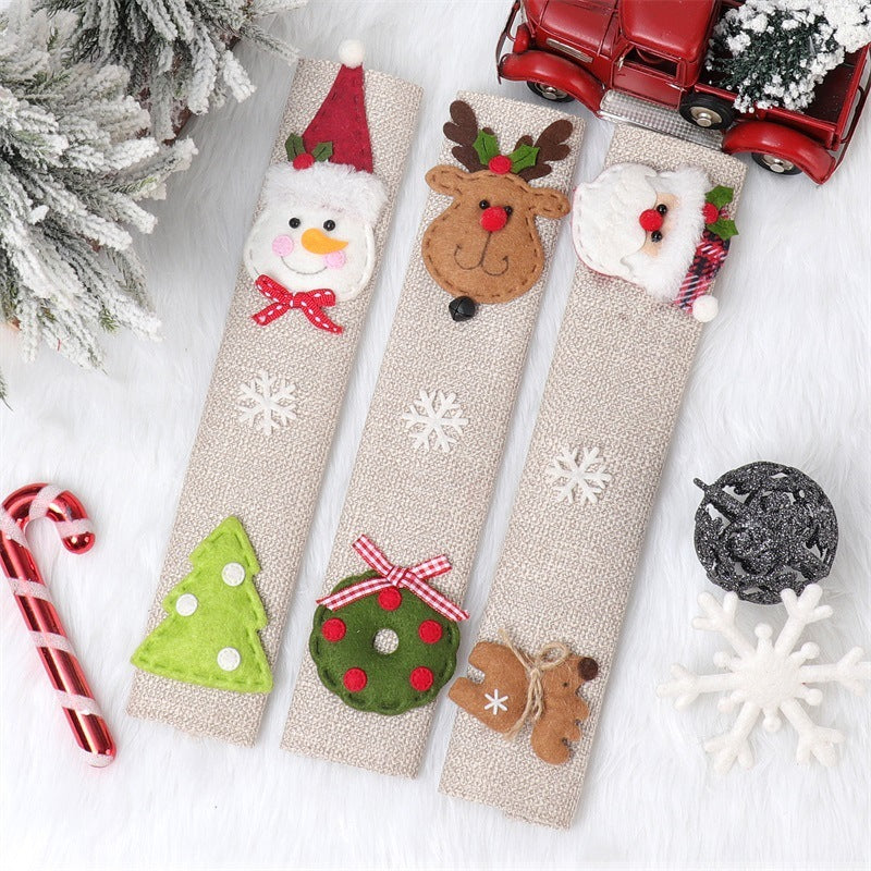 Christmas Home Decoration Supplies Santa Claus Snowman Elk Linen Refrigerator Handle Cover