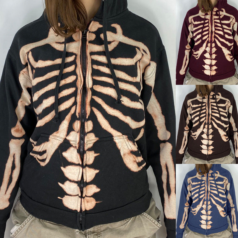 Fashion Halloween Skull Print Long Sleeve Hoodie