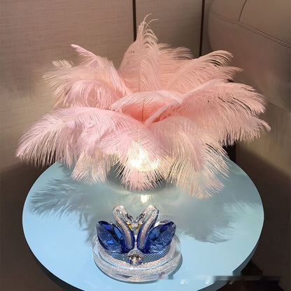 Lampe de Table en plumes véritables, mobilier doux au toucher, lampe décorative pour la maison