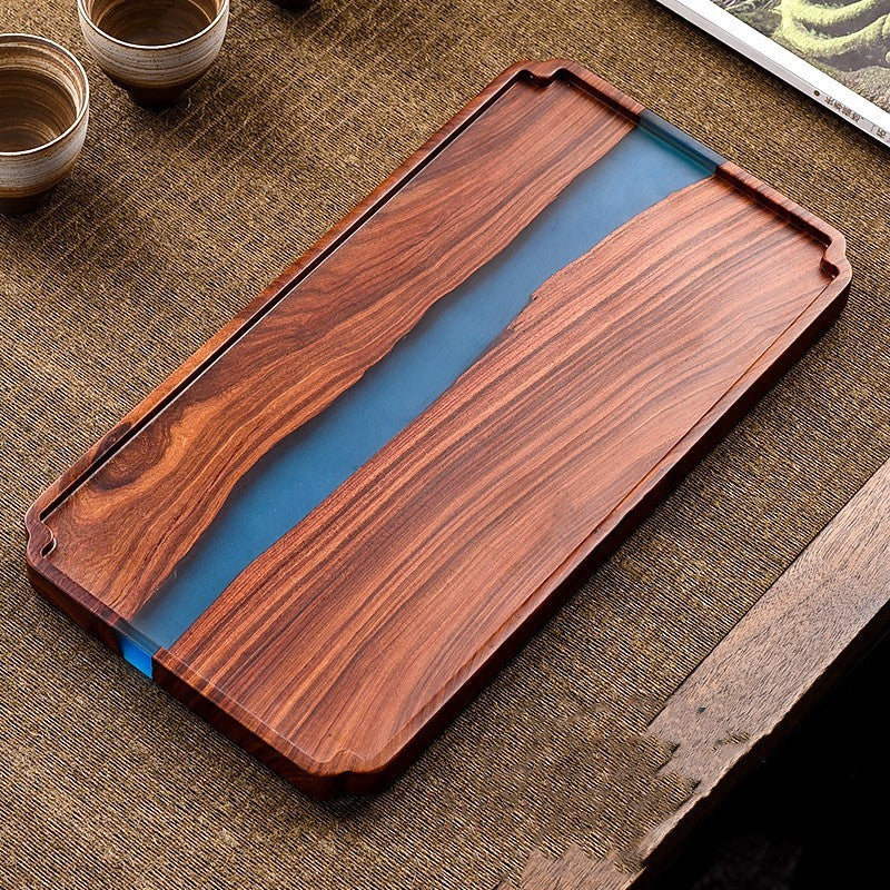 Small Leaf Red Sandalwood Tea Tray High-grade Epoxy Resin Retro Table