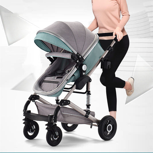 Sitting And Lying Portable Folding High-landscape Shock-absorbing Two-way Stroller For Newborn Babies