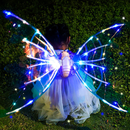 Alas de mariposa eléctricas para niñas con luces brillantes y movimiento para disfrazarse, para cumpleaños, bodas, Navidad y Halloween