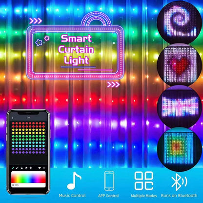 Guirlande lumineuse rideau LED intelligente RGB, contrôle par application Bluetooth, guirlande lumineuse féerique de noël, bricolage, affichage d'images, décor de fête de mariage