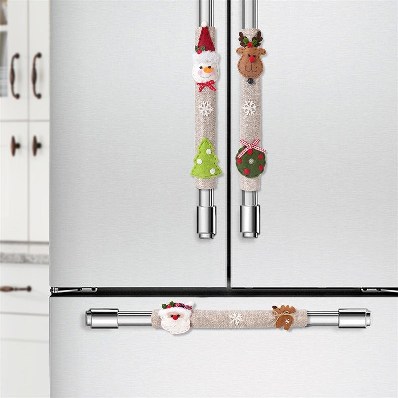 Christmas Home Decoration Supplies Santa Claus Snowman Elk Linen Refrigerator Handle Cover