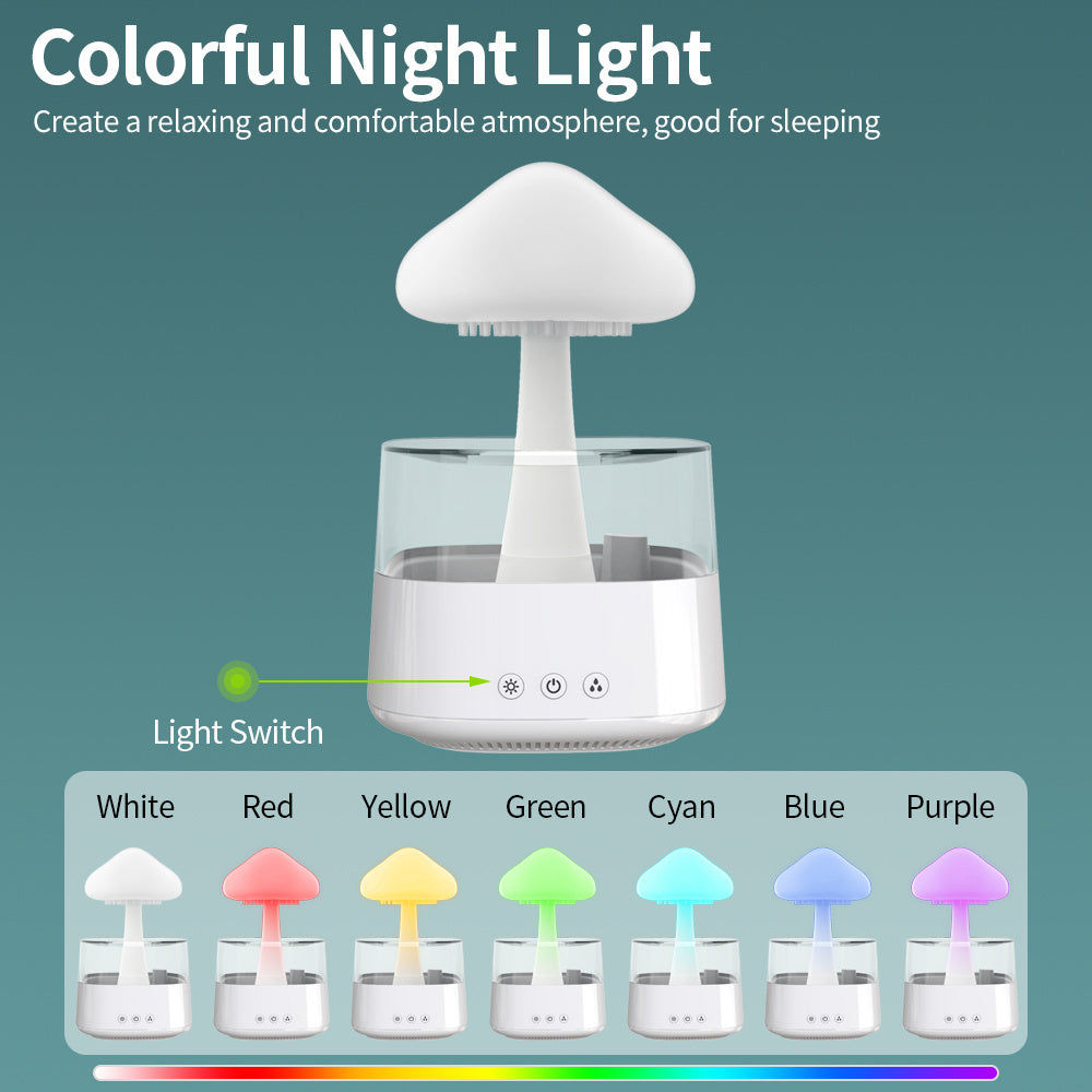 2-in-1 Desk Humidifier Rain Cloud Aromatherapy Essential Oil Zen Diffuser & Raining Cloud Night Light Mushroom Lamp