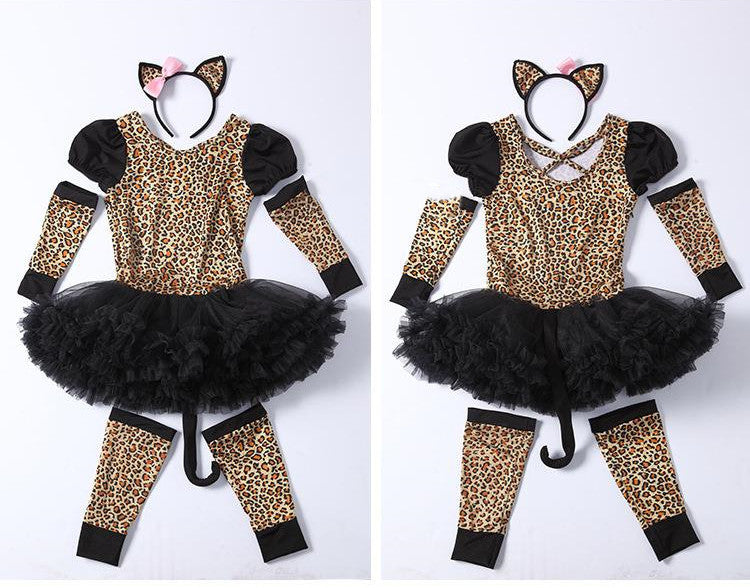 Kids Halloween Leopard Cat Cosplay Costume For Girls Clothin