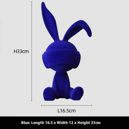 Suede Blindfold Rabbit Resin Table Ornament Trendy Home Decoration