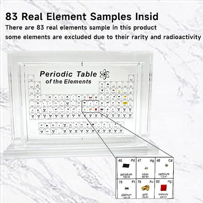 Tabla periódica Xanadued con elementos reales en el interior, tabla periódica acrílica con 83 muestras de elementos reales, tabla periódica de elementos giratoria 3D, fácil de leer.