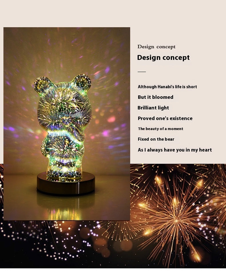 3D Glass Multicolor Fireworks Finger Bear USB Dream Atmosphere Bedside Lamp