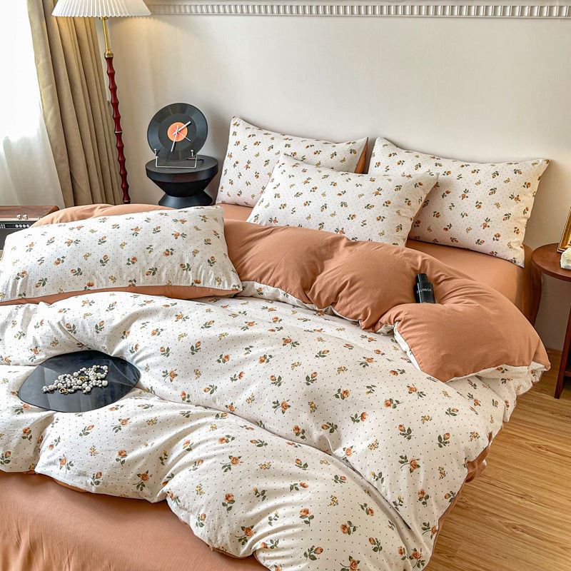 Parure de lit quatre pièces avec housse de couette et draps en jacquard