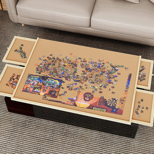 Portable Drawer Wooden Puzzle Table