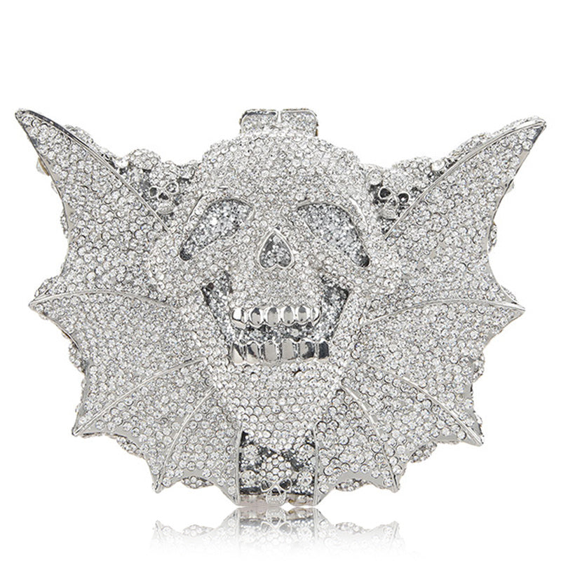 Bolso de mujer de cristal de Halloween con calavera y murciélago