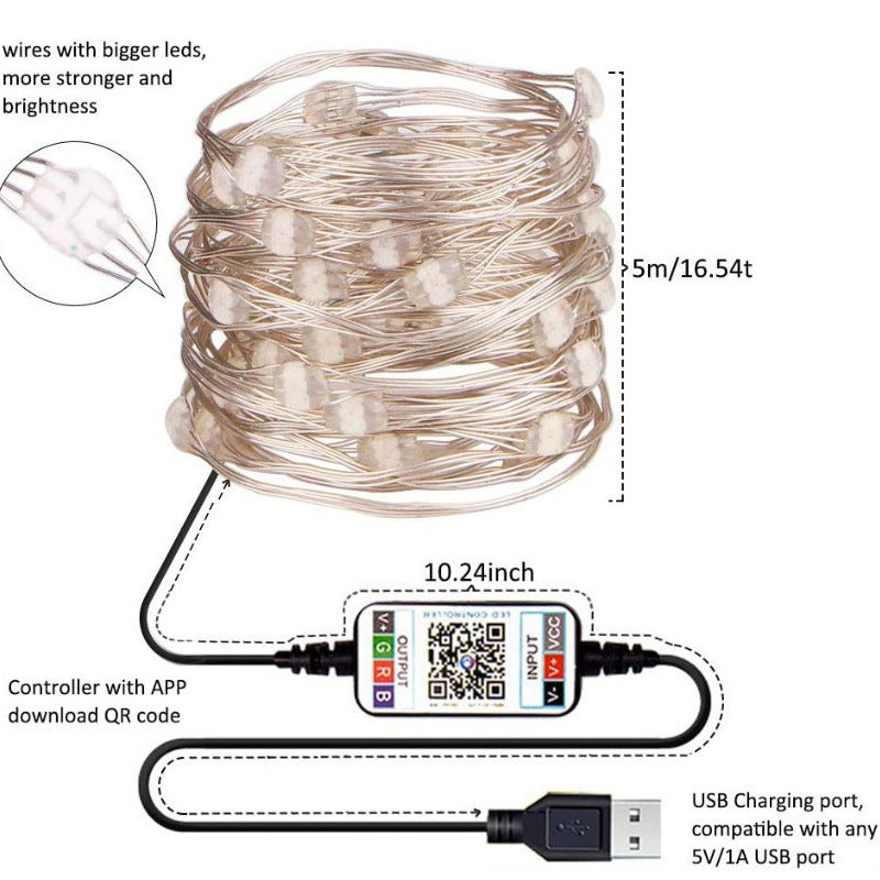 Cadena de luces de alambre de cobre para aplicaciones de teléfonos inteligentes