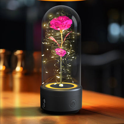 Creative 2 en 1 Rose Fleurs Lumière LED Et Haut-Parleur Bluetooth Cadeau De Saint Valentin Rose Lumineuse Veilleuse Ornement Dans Un Couvercle En Verre