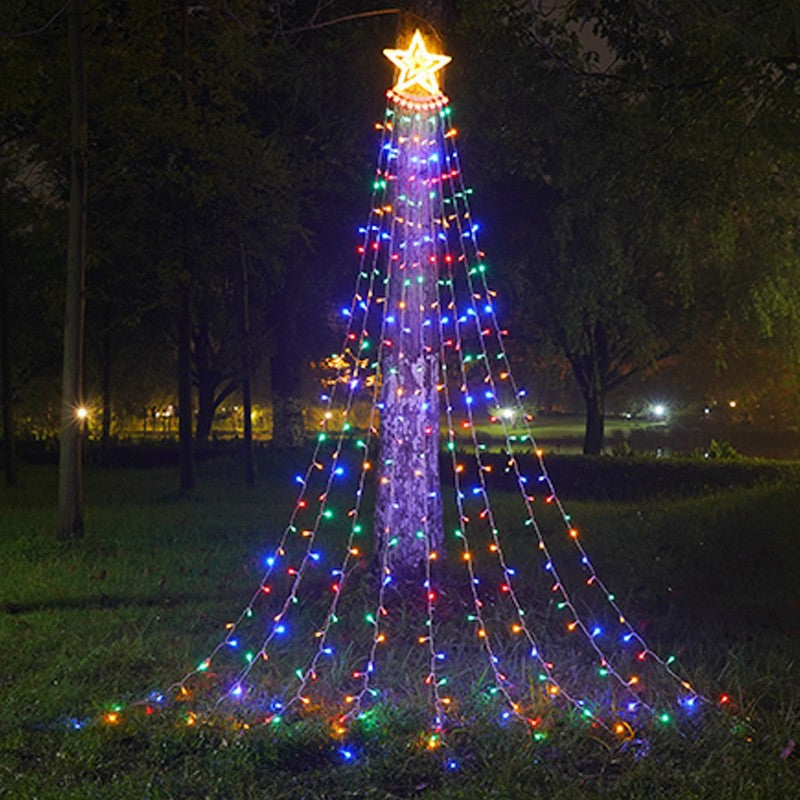 Luz LED en cascada con estrella de cinco puntas para decorar el patio al aire libre