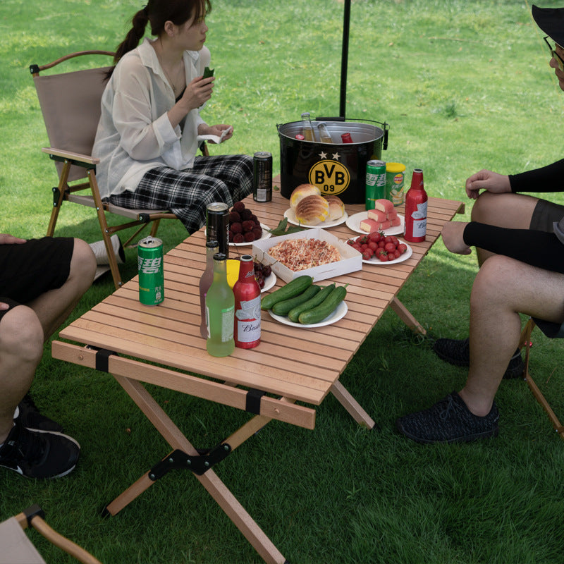 Table pliante extérieure de Camping de Table de rouleau d'oeufs de hêtre en bois massif