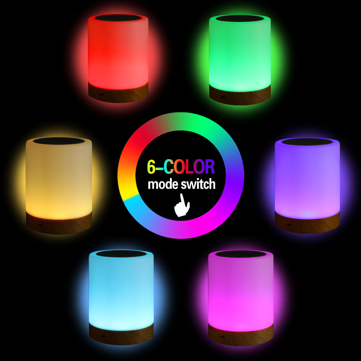 LED colorful creative wood grain charging night light