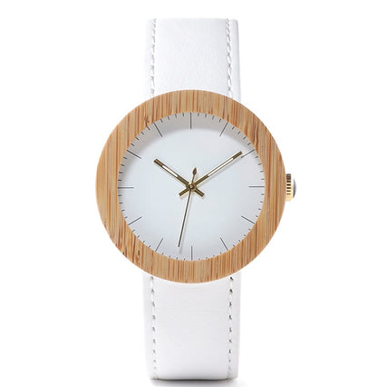 Reloj femenino con movimiento de cuarzo, cinturón de cuero de madera de bambú caliente hecho a mano con mesa de madera