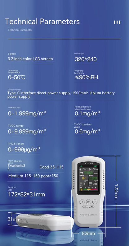 Instrumento de medición de formaldehído de alta precisión, medidor de formaldehído, probador de calidad del aire interior del hogar