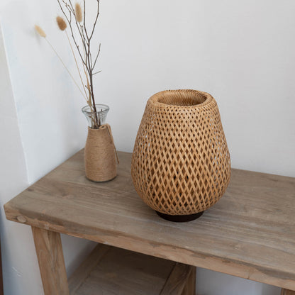 Éclairage de bureau tissé en bambou Wabi-sabi, lit en rotin rétro japonais