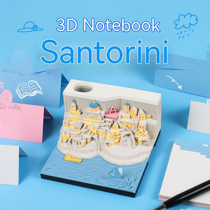 Romantic Santorini 3d Notepad Paper Carving Building Model Lighting Decoration