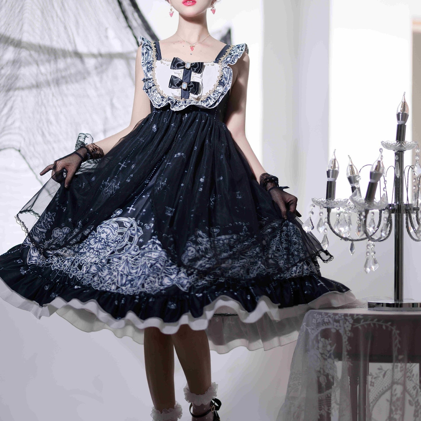 Robe Lolita gothique japonaise JSK pour Halloween, parc d'attractions sombre