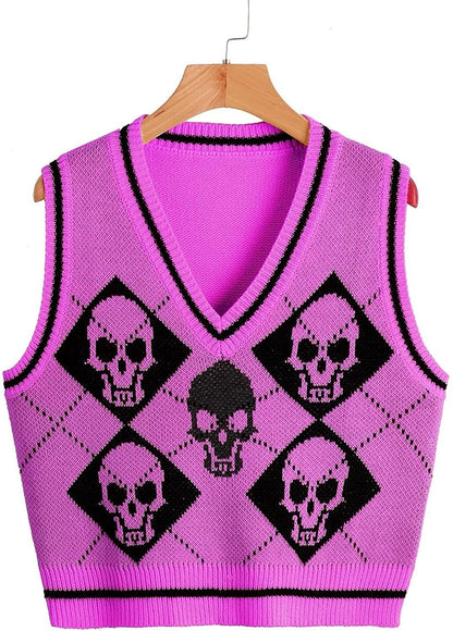 Pull d'Halloween en tricot à col en V pour veste gilet pour femme