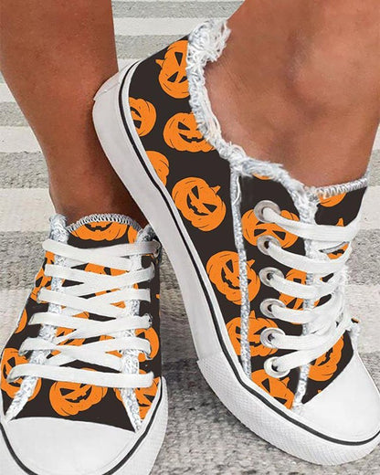 Personnalité Graffiti Halloween Thanksgiving Imprimer Casual Toile Chaussures Femmes