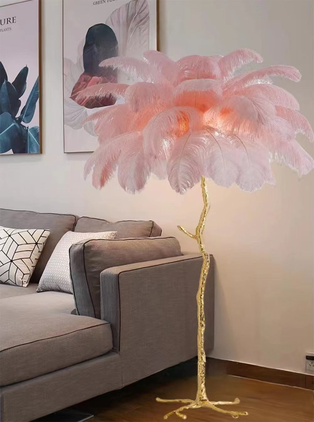 Lampadaire décoratif en plumes de résine pour salon et chambre à coucher